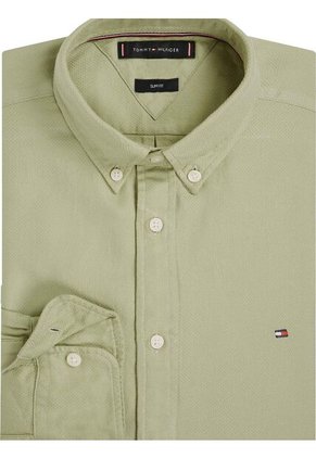 Camisa Verde Slim De Hilo Teñido Tommy Hilfiger