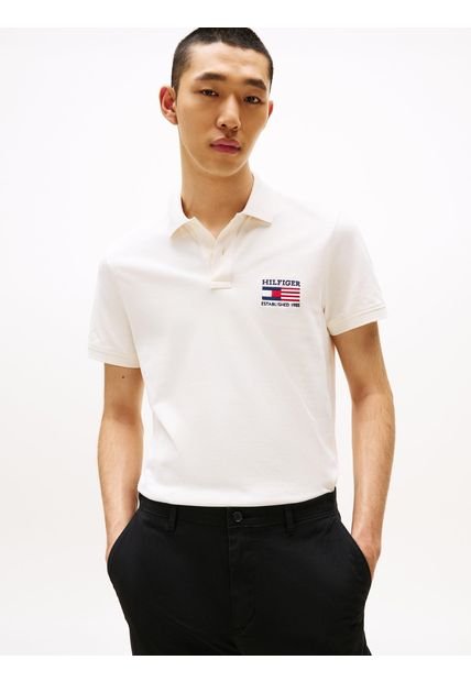 Polo Blanco De Corte Regular Con Logo Tommy Hilfiger