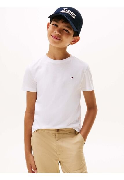 Camiseta Blanca De Punto Con Logo Bordado Tommy Hilfiger