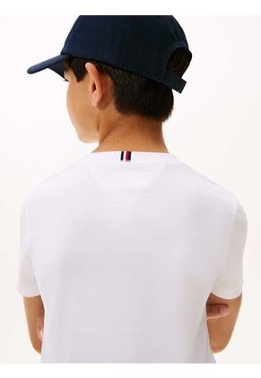 Camiseta Blanca De Punto Con Logo Bordado Tommy Hilfiger