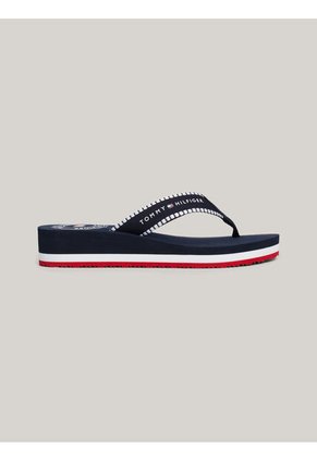 Sandalias Azul Con Tiras De Tejido Trenzado Y Logo Tommy Hilfiger