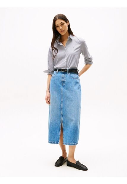 Falda Azul Midi Vaquera Jeans De Cintura Alta Tommy Hilfiger