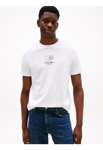 Camiseta Blanca Con Logo De Rayas Ithaca Tommy Hilfiger