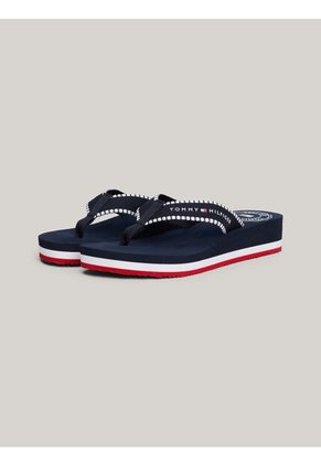 Sandalias Azul Con Tiras De Tejido Trenzado Y Logo Tommy Hilfiger