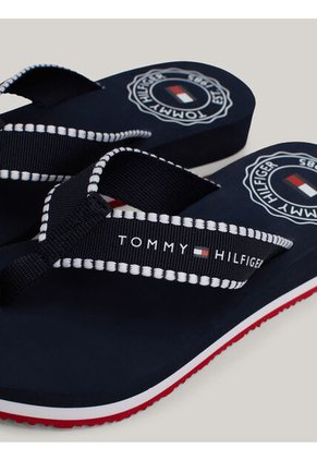 Sandalias Azul Con Tiras De Tejido Trenzado Y Logo Tommy Hilfiger