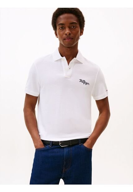 Polo Blanco De Corte Regular Con Logo Gráfico Tommy Hilfiger