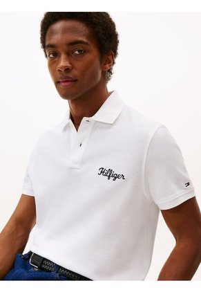 Polo Blanco De Corte Regular Con Logo Gráfico Tommy Hilfiger