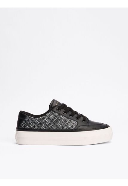 Tenis Negro De Cuero Con Monogramas TH Tommy Hilfiger