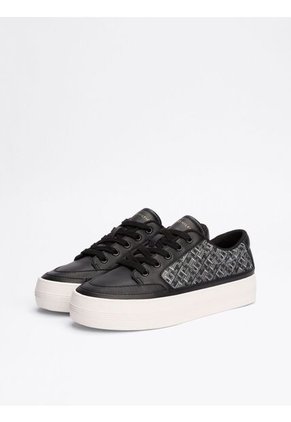 Tenis Negro De Cuero Con Monogramas TH Tommy Hilfiger