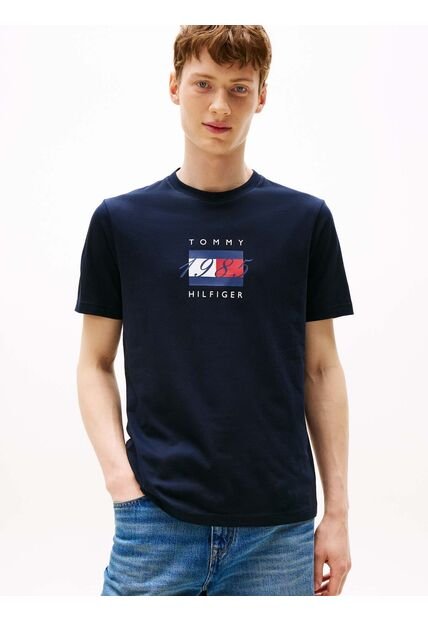 Camiseta Azul De Punto Con Logo Gráfico Tommy Hilfiger