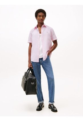 Camisa Rosa De Manga Corta De Lino Tommy Hilfiger