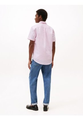 Camisa Rosa De Manga Corta De Lino Tommy Hilfiger