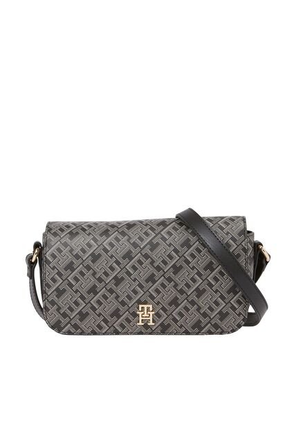 Bolso Negro Cruzado Con Estampado De Monograma Tommy Hilfiger