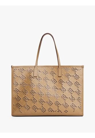 Bolso Beige Tote City Con Monograma TH Tommy Hilfiger Tommy Hilfiger