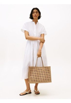 Bolso Beige Tote City Con Monograma TH Tommy Hilfiger