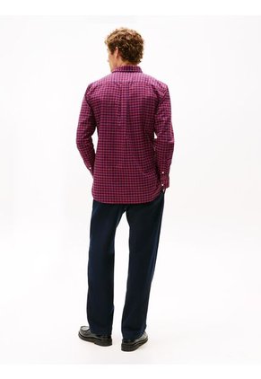 Camisa Roja Oxford De Corte Regular Con Estampado A Cuadros Tommy Hilfiger