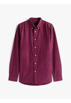 Camisa Roja Oxford De Corte Regular Con Estampado A Cuadros Tommy Hilfiger