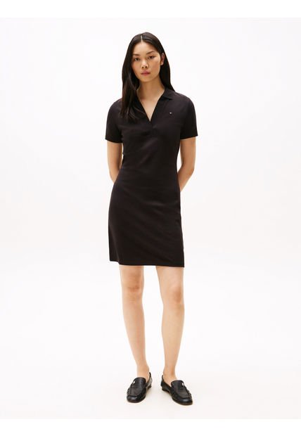 Vestido Negro Tipo Polo Con Cuello En V Abierto Tommy Hilfiger
