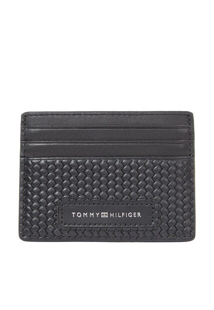 Tarjetero Negro De Cuero Con Textura Trenzada Tommy Hilfiger