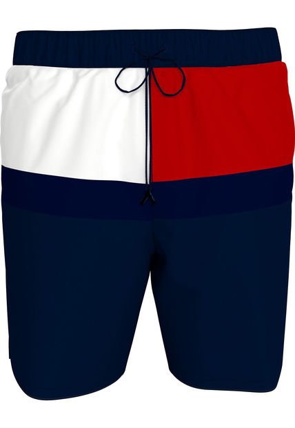 Pantaloneta De Baño Azul Con Estampado Tommy Hilfiger