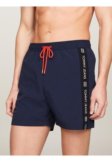 Pantaloneta De Baño Azul Con Logo Tommy Hilfiger