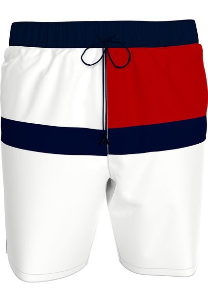 Pantaloneta De Baño Blanca Con Estampado Tommy Hilfiger