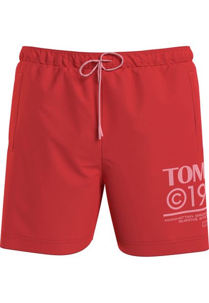 Pantaloneta De Baño Roja Con Logo Y Cordón Tommy Hilfiger