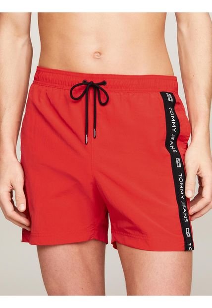 Pantaloneta De Baño Roja Con LogoTommy Hilfiger