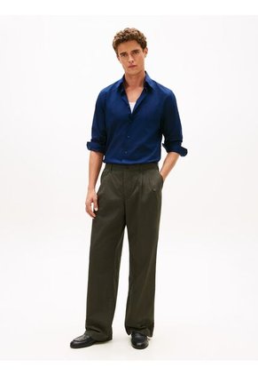 Camisa Azul Twill De Corte Regular Con Cuello Flexible Tommy Hilfiger