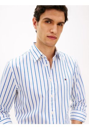 Camisa Blanca Flex Polin Con Rayas Tommy Hilfiger
