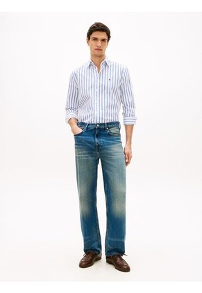 Camisa Blanca Flex Polin Con Rayas Tommy Hilfiger