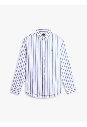 Camisa Blanca Flex Polin Con Rayas Tommy Hilfiger