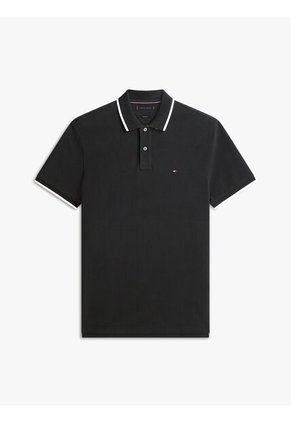 Polo Negro De Piqué Con Corte Regular Tommy Hilfiger