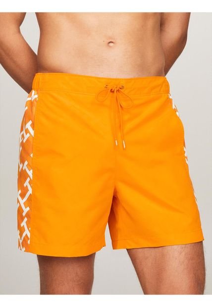 Pantaloneta De Baño Naranja Con Monogramas TH Tommy Hilfiger