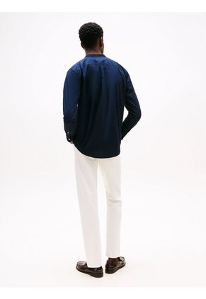 Camisa Azul De Popelín Con Cuello Mao Regular Fit Tommy Hilfiger