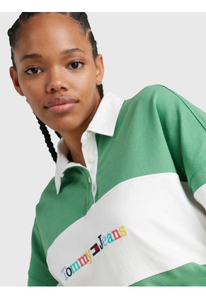 Camiseta De Rugby Verde Con Logo Bordado Para Mujer Tommy Jeans