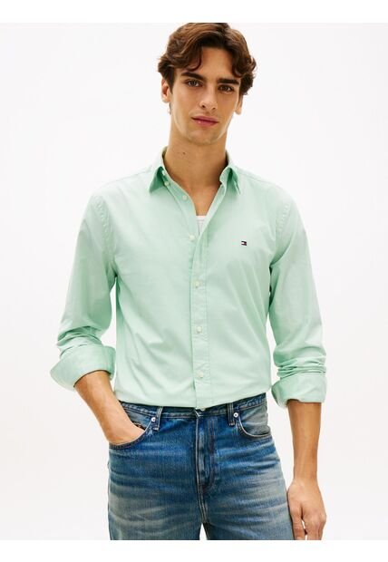 Camisa Verde TH Flex Regular De Popelín Tommy Hilfiger