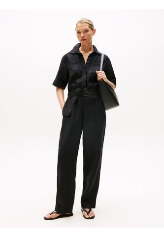 Mono Negro De Manga Corta En Mezcla De Lino Tommy Hilfiger Tommy Hilfiger