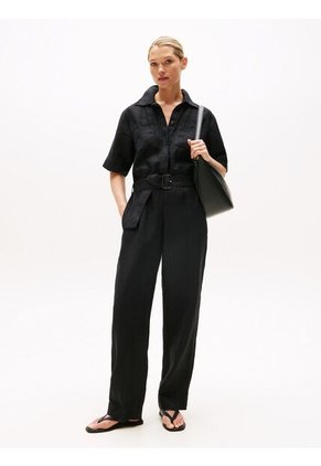 Mono Negro De Manga Corta En Mezcla De Lino Tommy Hilfiger