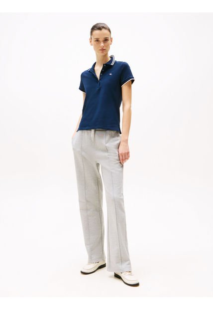 Polo Azul De Corte Slim Con Logo A Contraste Tommy Hilfiger