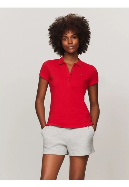 Polo Rojo De Corte Slim Con Logo Tommy Hilfiger