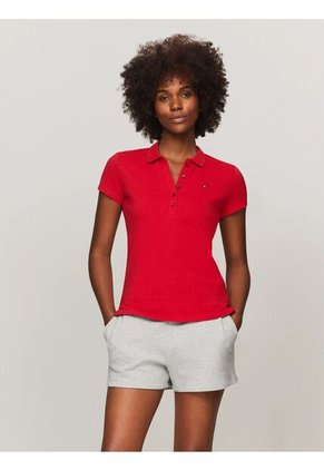 Polo Rojo De Corte Slim Con Logo Tommy Hilfiger