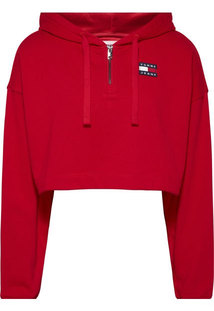 Hoodie Cropped Con Cremallera De Un Cuarto Mujer Rojo Tommy Jeans