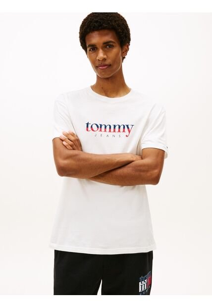 Camiseta Blanca De Punto Con Logo Y Cuello Redondo Tommy Jeans