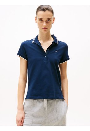 Polo Azul De Corte Slim Con Logo A Contraste Tommy Hilfiger