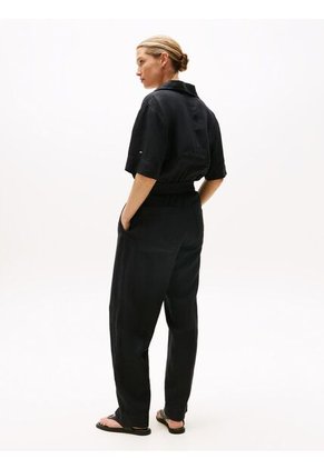 Mono Negro De Manga Corta En Mezcla De Lino Tommy Hilfiger