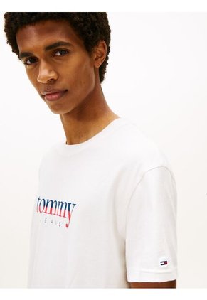 Camiseta Blanca De Punto Con Logo Y Cuello Redondo Tommy Jeans