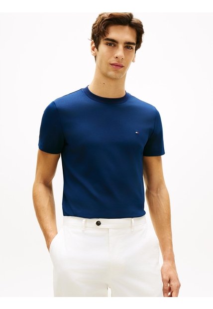 Camiseta Azul De Tejido Interlock Con Corte Slim Tommy Hilfiger