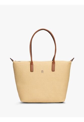 Bolso Beige Tote Popette Raffia Con Insignia Metalizada TH Tommy Hilfiger Tommy Hilfiger
