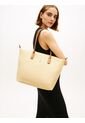 Bolso Beige Tote Popette Raffia Con Insignia Metalizada TH Tommy Hilfiger de Tommy Hilfiger